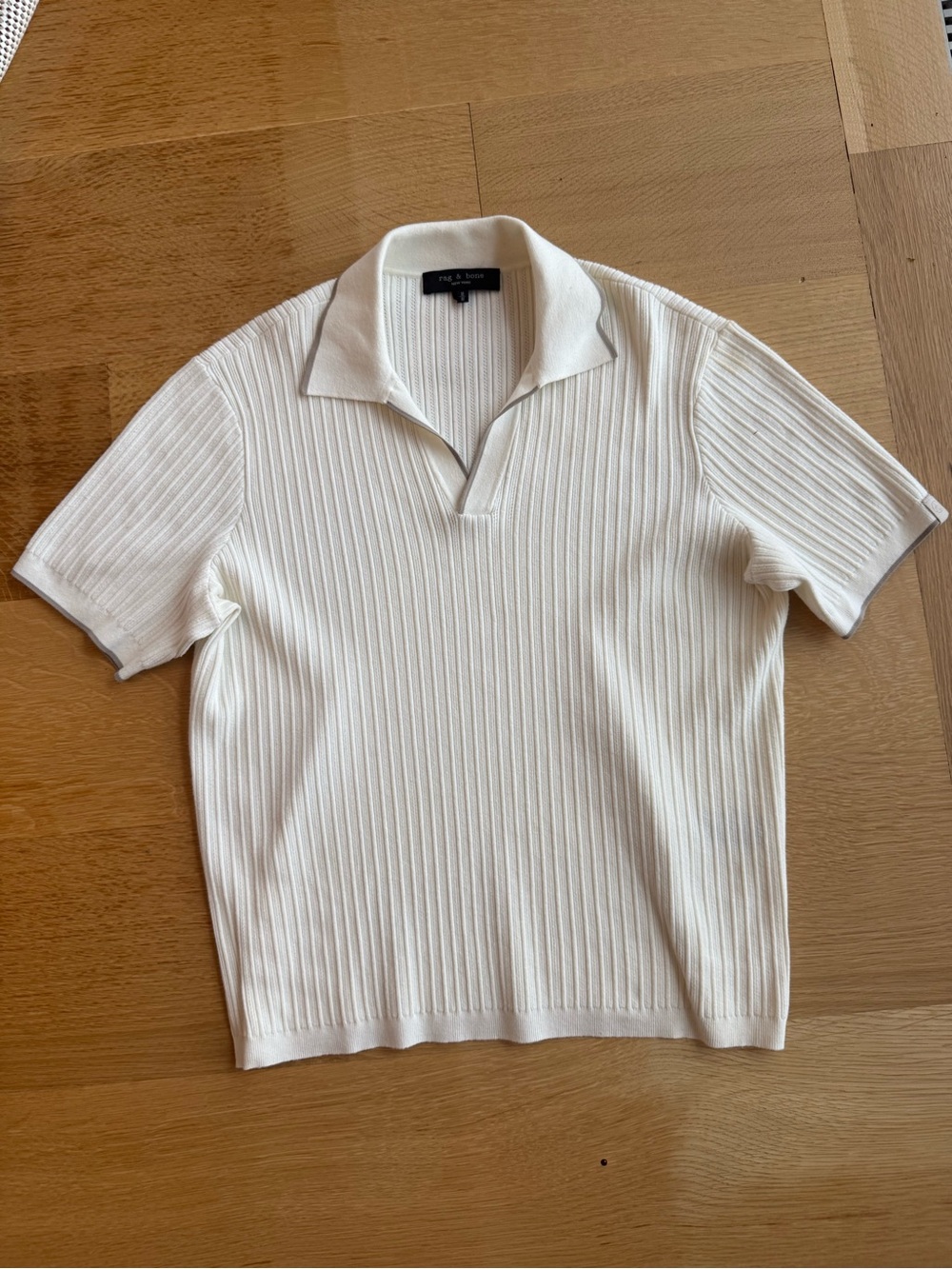 Cream Ribbed Short-Sleeve Polo
